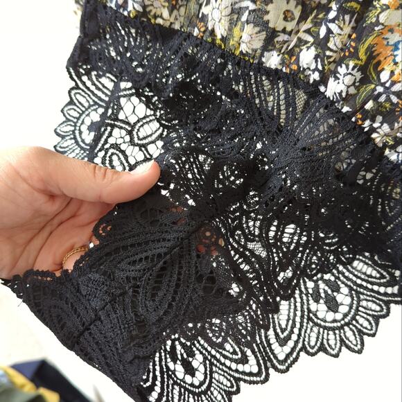 Free People Womens Bodysuit XS Black Floral Blouse Ruffle Long Sleeve NWT $78 - Picture 5 of 8